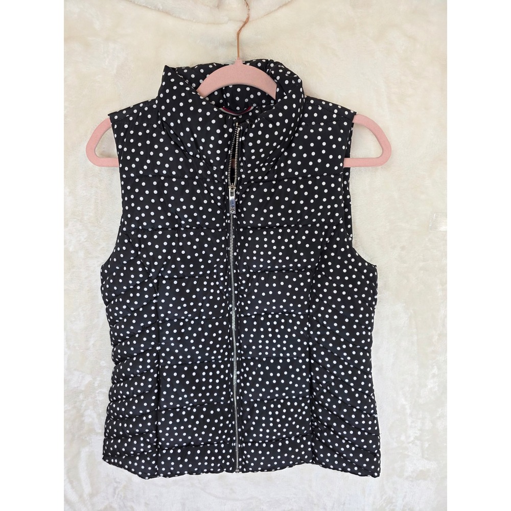Tommy Hilfiger Womens Polka Dot Puffer Vest Black White Full Zip Small‎